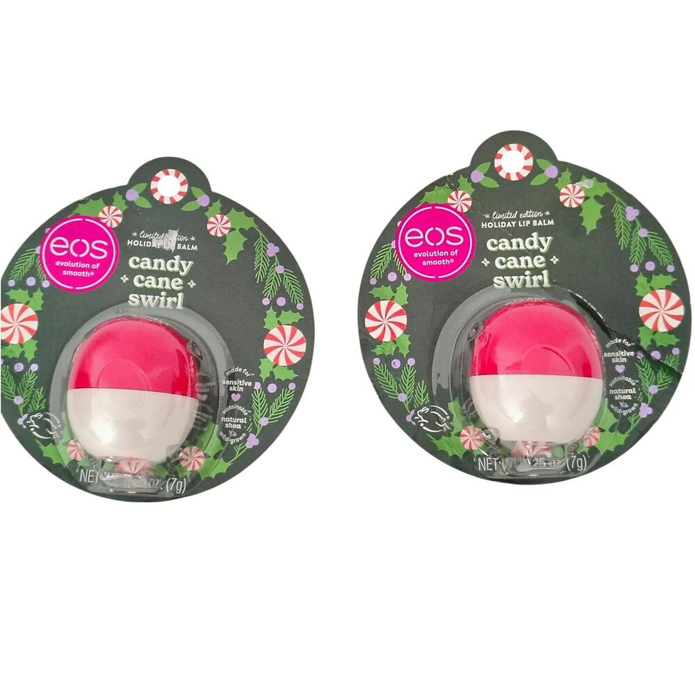EOS Candy Cane Swirl Lip Balm 0.25 oz. Set of 2 Christmas Limited Edition New